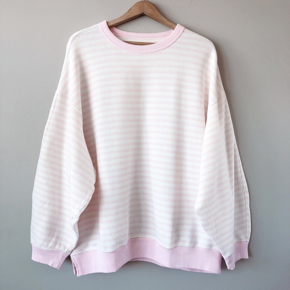 Aerie pink stripe oversized sweater large crewneck sweatshirt NWT - Picture 6 of 16